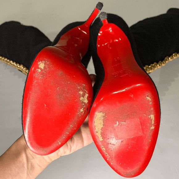 Christian Louboutin Ronfifi Supra 100 Flannel Marine Thigh High Boots EU 37 US 7 - Picture 11 of 12